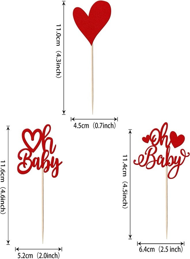 Incrizma 12 Pcs Pack Valentine's day Cupcake Toppers Glitter Oh Baby Sweet Heart Love Cupcake Picks for Valentine's Day Baby Shower Kids Birthday Theme Party Cake Decorations Supplies Red - Image 2